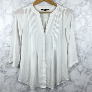 BCBG Maxazria White Peasant Button Down Blouse